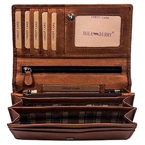 Hill Burry hoogwaardige portemonnee | van zacht vintage leer – lange portemonnee – creditcardetui – RFID, bruin, Normaal, portemonnee voor kleingeld