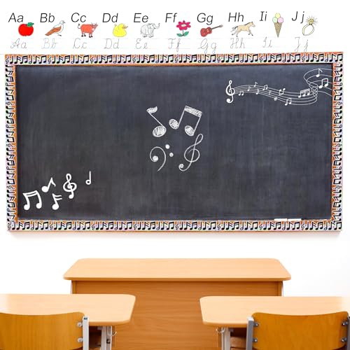 Image of BeYumi Music Notes Border Trim - 65ft Back to School Musical Notes Holographic Straight Rolled Border Trim Iridescent Music Themed Bulletin Board Set Classroom Office Chalkboard Door Party Decoration