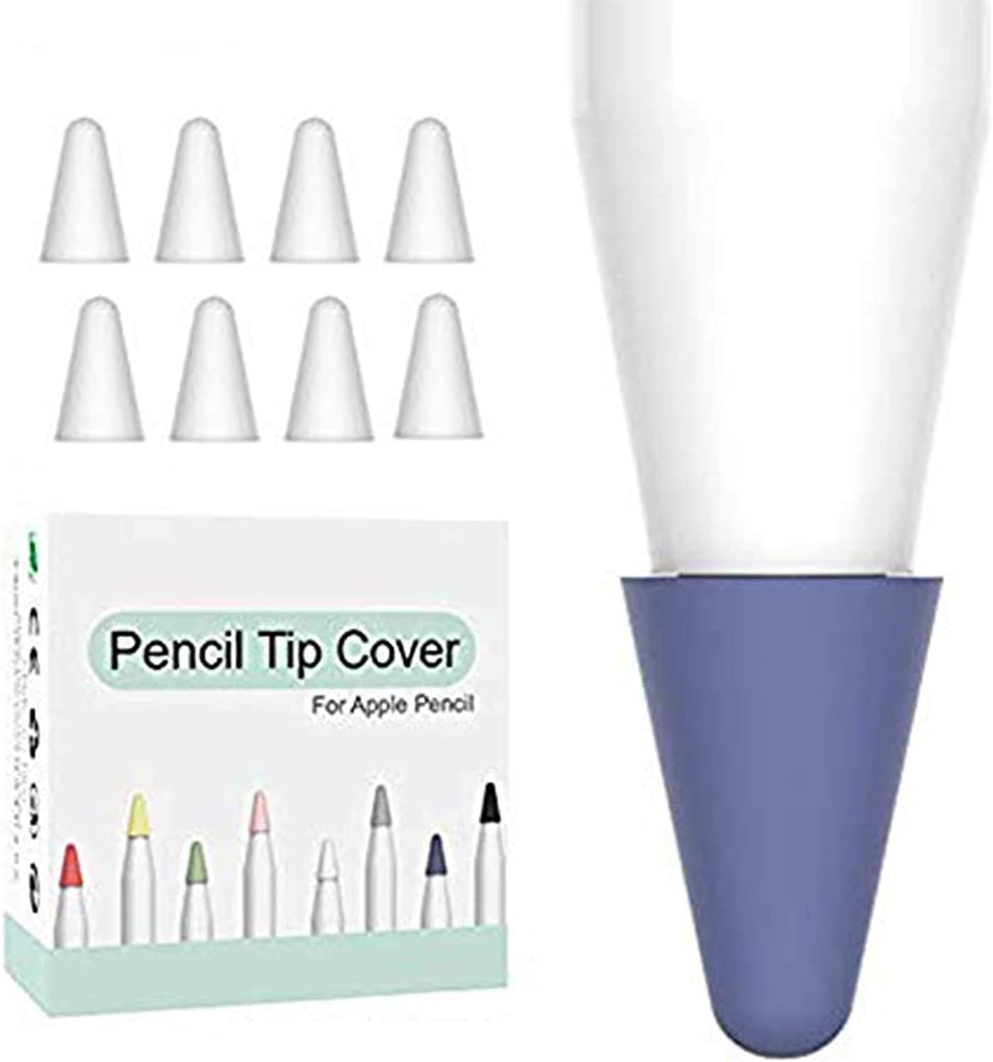 OJOS 8 Pcs Silicone Pencil Nib/Tip Protector Cap for Drawing Noiseless Compatible for Apple Pencil 1st/2nd Replacement Non-Slip Writing Nib/Tip Protector (White)-picture-11