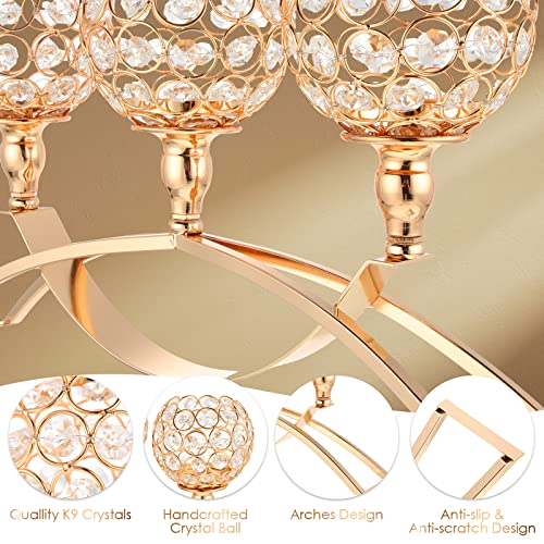 2 Pieces 3 Arms Crystal Candle Holders 3-Candle Crystal Candelabras Crystal Candelabra Stand For Table Centerpiece Dining Home Decor Wedding Party (Gold) #TOP2