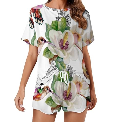 Ensemble pyjama femme oiseaux floraux aux finitions haut de gamme