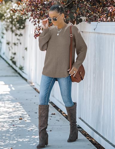 Image of MEROKEETY Women's Fall Long Sleeve Waffle Knit Oversized Sweater | Fall Fashion, Crew Neck, Tunic, Dressy Casual, Trendy, Cute, Pullover Tops, Long Lantern Sleeves, Loose Fit, Drop Shoulder