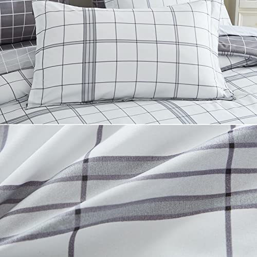Image of EMME Queen Comforter Set - 7-Piece Bed in a Bag for All Seaon, Ultra Soft Bedding Set with Comforter, Flat Sheet, Fitted Sheet, Pillowcase, Pillow Sham (Plaid-White, Full /Queen)