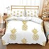 3D Dazzling Gold Pineapples Bedspread Cover Queen Size White Duvet Cover Bedding Set for Kids Teens Adults Yellow Brown Abstract Tropical Fruits Comforter Cover Pineapple 3 Pieces 51O+e4QcPsL. SS100