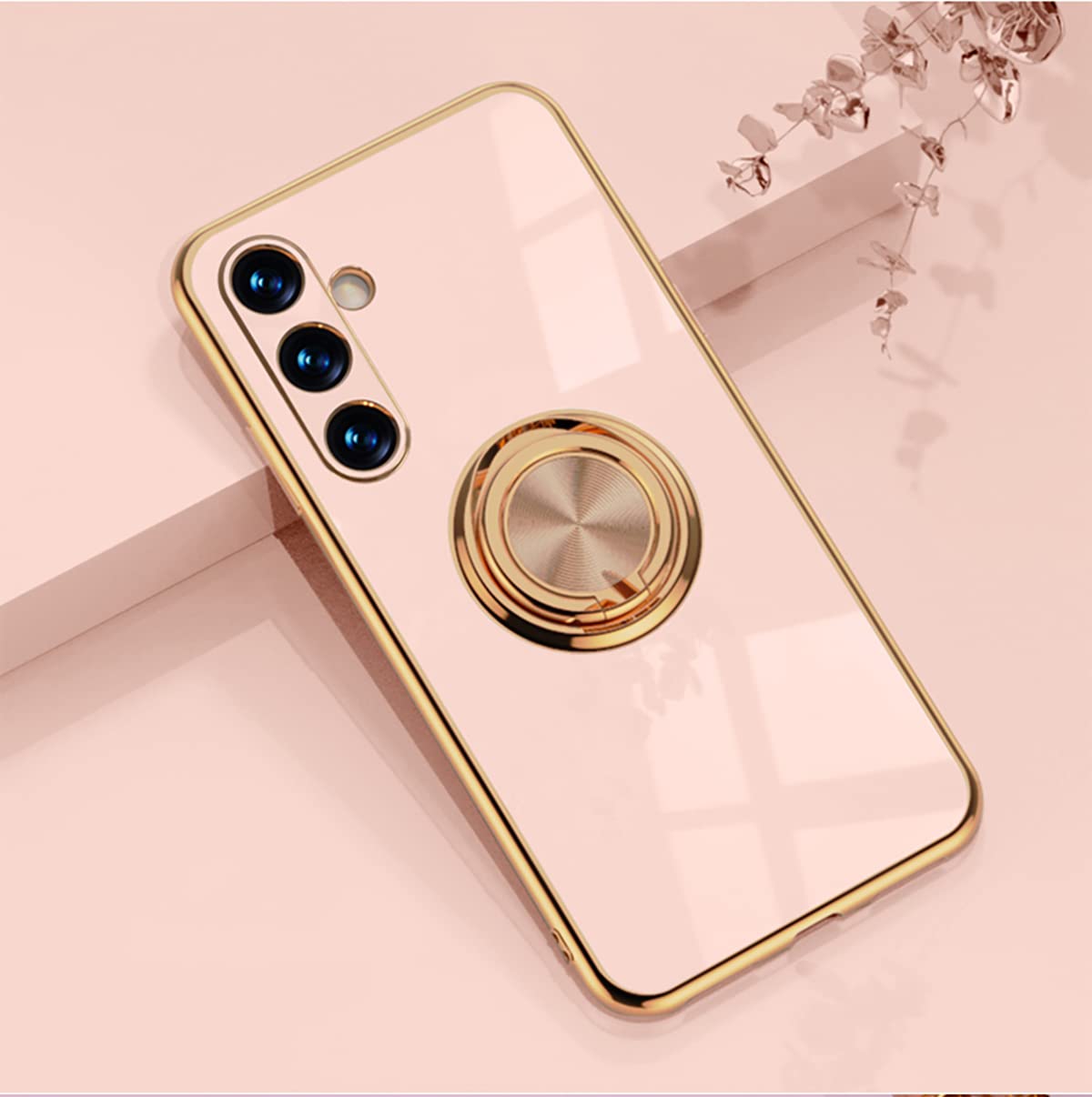 EYZUTAKElectroplated Magnetic Ring Holder Case for Samsung Galaxy A54 5G, 360 Degree Rotation Metal Anti-Drop Finger Ring Holder Magnet Car Holder Soft Slim Silicone Shockproof Cover - Light Pink