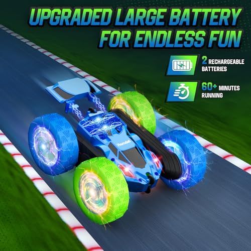 Image of Hamdol RC Cars Toys for Kids Ages 6-12, 360 Spinning Double-Sided Remote Control Car with LED Lights, 4WD Rechargeable Toy for Boys Age 8-10, Perfect Birthday Holiday Valentines Easter Gift