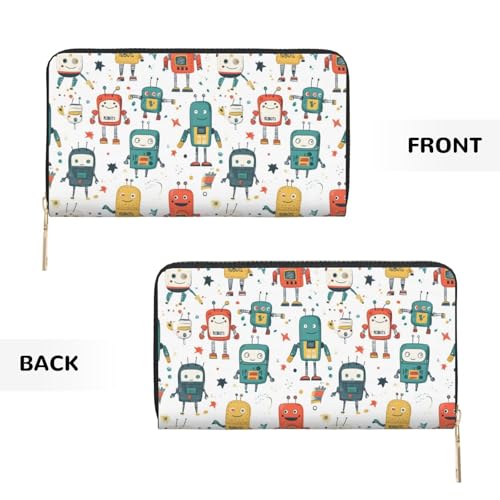 Cute Colorful Robot Print Wallet Women Men, Long PU Leather Wallets for Women, Cute Womens Travel Wallet Purse Pouch with Zipper Pocket2
