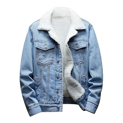 Springrain Jaqueta jeans masculina forrada com lã de ovelha, quente, de inverno, jaqueta cowboy jeans, Azul claro, XGG