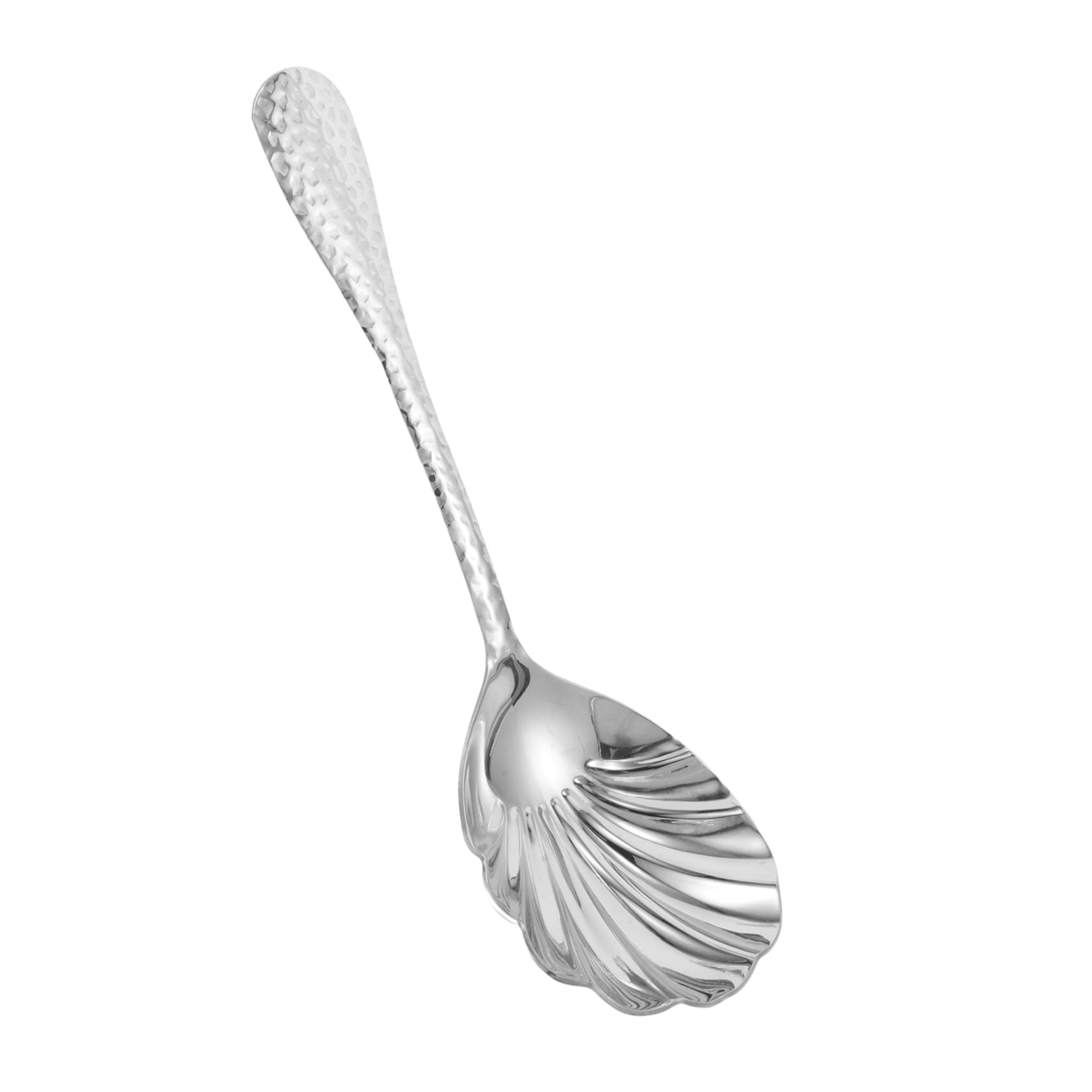 GRIRIW Heavy Duty Kitchen Serving Spoon Large Hammered Steel Design Shell Pattern Multifunctional Utensil for Mixing Serving