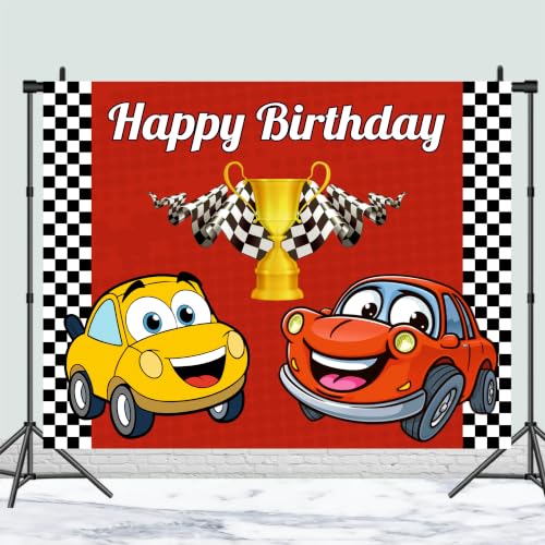 Image of Car Theme Happy Birthday Backdrop 4x3 Ft for Kids Party Decoration, Birthday Banner Background Curtain for Boys & Girls, Cake Table Decor, Photography Background Cloth