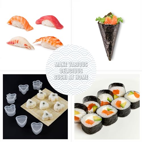 SUPJOYES Sushi Making Kit - 27 in 1 Complete Maker for Beginners, With Bamboo Rolling Mat, Bazooka, Knife, Chopsticks, Nigiri/Onigiri/Gunkan Molds, Guide Book & More - Image 4