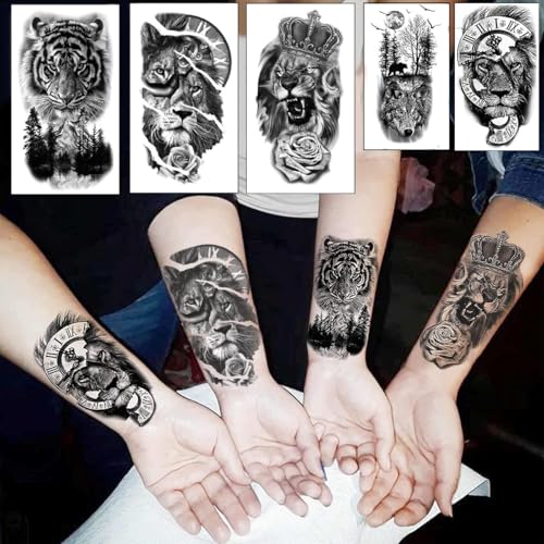 Image of MAYCREATE 72 Sheets Temporary Tattoo Black Large Animal-themed Tattoo Stickers Small Old School Style Waterproof Fake Tattoos for Arm, Legs, Calf