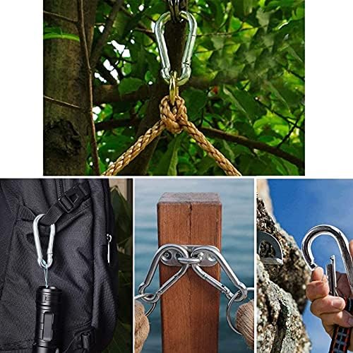 Carabiner Hook Heavy Duty /M6 10 Pieces 304 Stainless Steel Snap Hook Gauge Spring Clip,Holds Up Max to 264 lb/120kg for outdoor activity,camping, fishing, keychain, Hammock,Dog Leash,Hiking, Gym