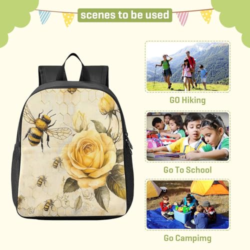 RunningBear Honeybee Rose Honeycomb Beige Kids Backpack for Boys Girls Lightweight Toddler Backpack for Students Kids3