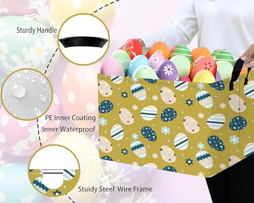 Image of Large Rectangular Easter Baskets Empty Waterproof Boy Toy Box Foldable Kid's Gifts Storage Bin Spring Room Decor(Retro Floral Egg)