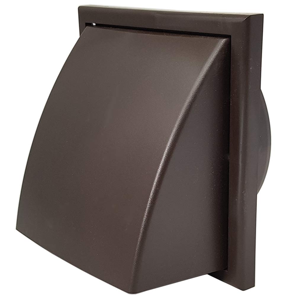 Kair Brown Cowled Outlet Grille 183Mm External Dimension Wall Vent With 150Mm - 6 Inch Round Rear Spigot And Wind Baffle Backdraught Shutter
