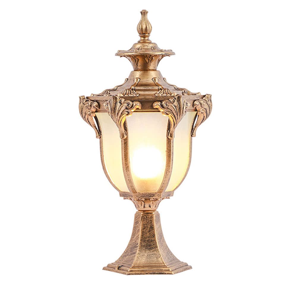 GTHTUHFD Modern Patio Pillar Lights Waterproof Outdoor Post Light Fixture Pier Mount Vintage Post Lamp Pole Mount Light With Pier Mount Adapter, With Glass, Light Posts,Brass-7.8in