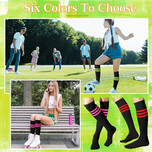 Sureio 6 Pairs Knee Thigh Toe Socks Toes Separated Cotton Striped High Athletic Socks Soccer Football4