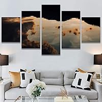 SIGNWIN 5 Panel Canvas Wall Art Coastal Orange Photography Relax/Calm Romantics Sunset Warm for Home Decorations Ready to Hang - 60