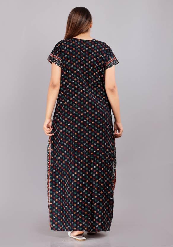 Image of Women Flower Printed Casual Wear Cotton Nighty - Gown-MFNT5017