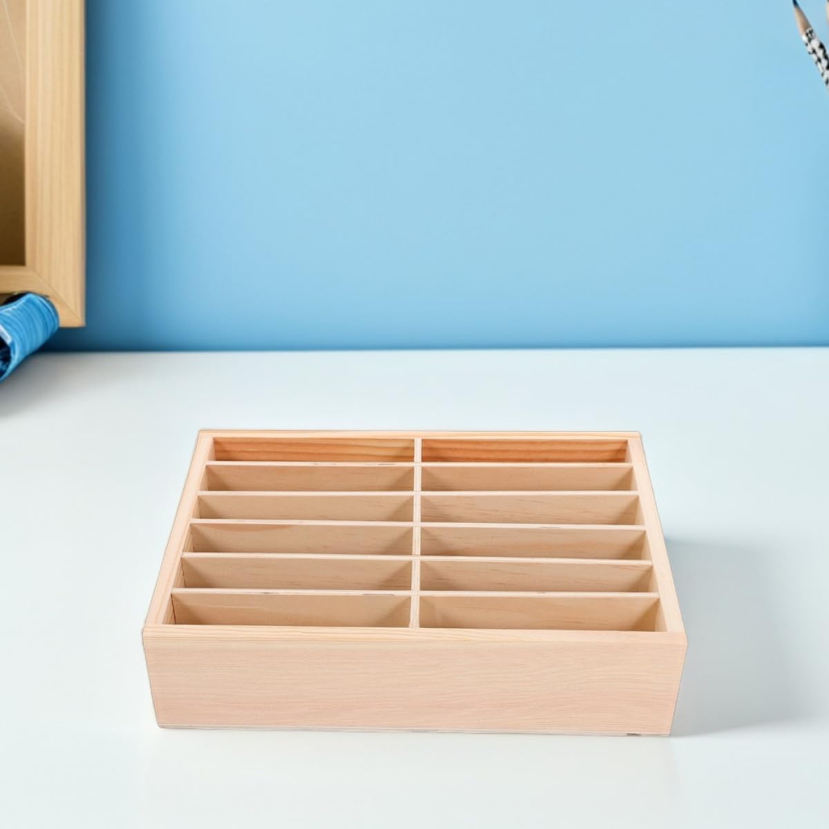 Cabilock Organizer per Cellulare da Ufficio in Legno 12 Slot, Supporto per Telefono da Tavolo Compatto, Scatola Portaoggetti per Cellulare per Aula e Sala Riunioni, Set 2 Pezzi