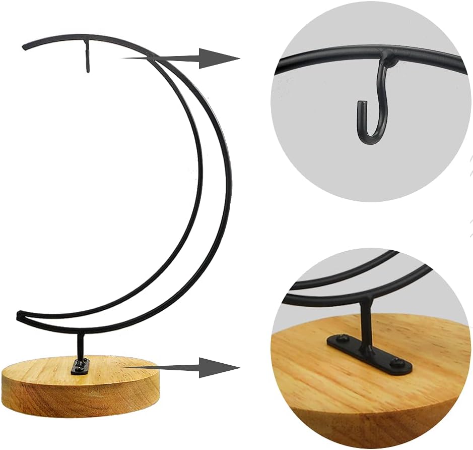 Black Iron Hanging Plant Stand with Wooden Base