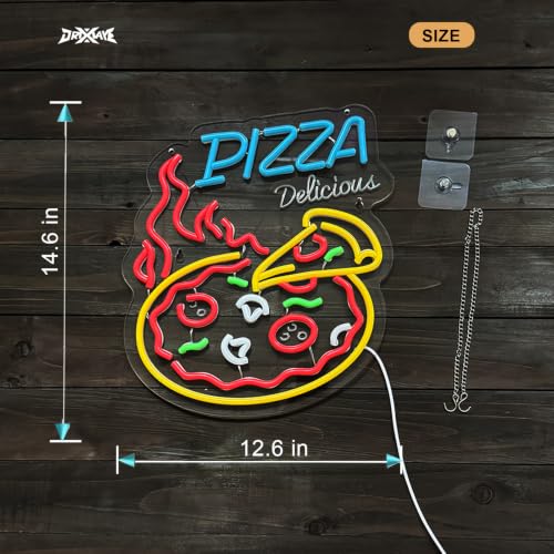 Image of Pizza Neon Sign for Wall Decor Smart plug timer compatible USB-Powered Restaurant Pizza Lovers Food Theme Party Art Decor(12.6x14.6 Inch)