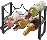 2 Tier Metal Wine Racks Countertop, Stackable Wine Bottle Storage Holder Free-Standing for Kitchen Pantry Cabinet, Hold 6 Bottles