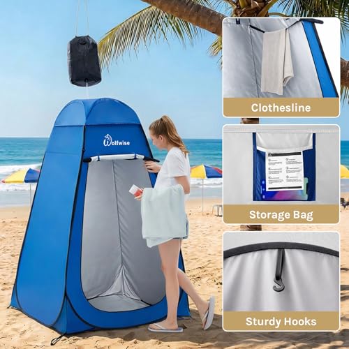 Image of WolfWise PRO Pop Up Shower Tent with Silver Coated, Floor and Rain Fly | Portable Changing Tent with Window & Carry Bag for Camping, Outdoor Privacy Toilet Bathroom with UV Protection, 75 inch /79 inch /83 inchH