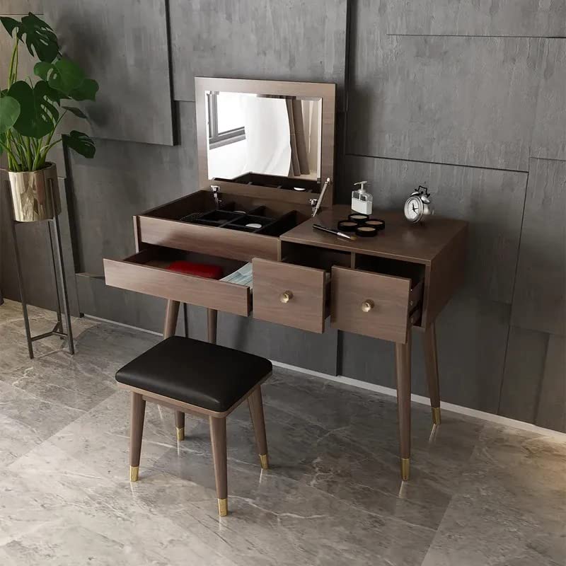 NG Decor Ultic Classic Walnut Makeup Vanity Set with Flip-top (Mirror & Stool not Included)-image-33
