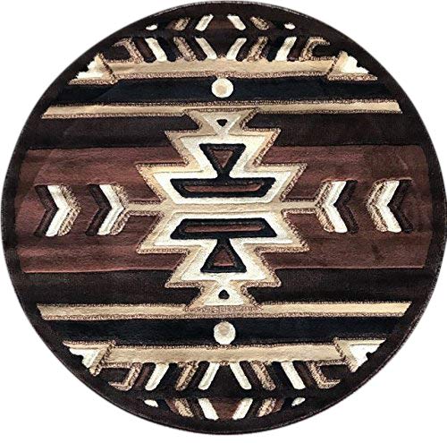 Americana Southwest Native American Round Area Rug Brown & Black Design 113 (7 Feet 3 Inch X 7 Feet 3 Inch)