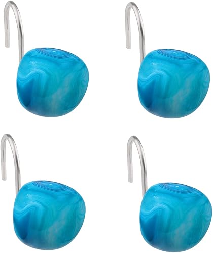 rockcloud Juego de 4 ganchos de cortina de ducha con piedras de ágata pulida irregulares, ganchos de ducha de acero inoxidable en forma de S para