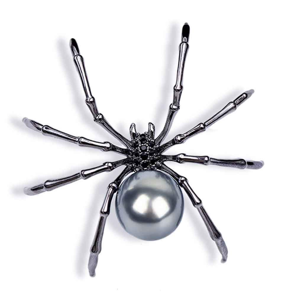SOQNVLN Brooch Pins for Women, Fashion Rhinestone Faux Pearl Spider Brooch Pin Corsage Lapel Jewelry Gift (Black)