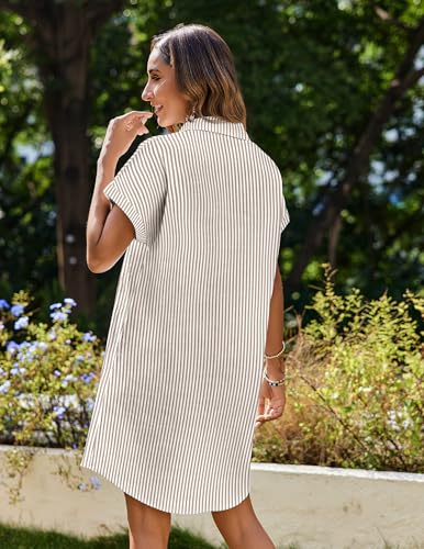 Image of Zeagoo Summer Dresses for Women 2026 Cotton Button Down Short Sleeve Tshirt Dresses Casual Mini Beach Dress