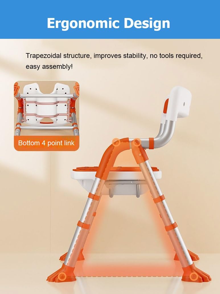 Sedia/sedile da doccia pieghevole a forma di U, sedie da bagno pieghevoli portatili antiscivolo regolabili for anziani/disabili/incinte/adulti(Oranje)