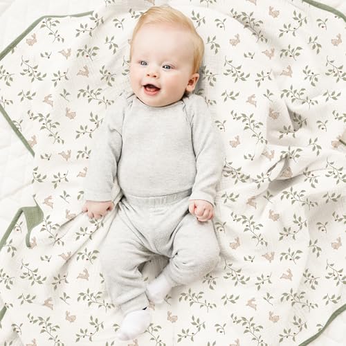 Image of Konssy Muslin Baby Blankets, Super Soft 100% Cotton Crib Blanket | Soft Lightweight Nursery Swaddling Wrap for Girls Boys, Infant Toddler, 40 X 36 In, Rabbit
