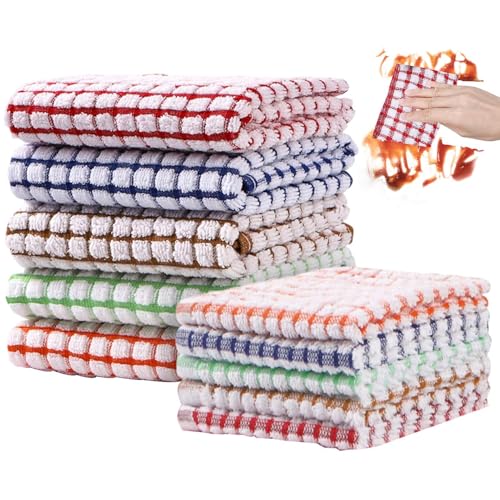Toallas de cocina de algodón – Paquete de 10 paños de cocina | 15.75 x 11.02 pulgadas, paños de cocina súper absorbentes, toallas de secado rápido sin pelusa para limpiar platos, manos y superficies