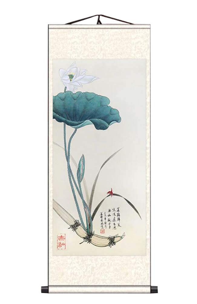 ADCVGbh Pintura en rollo de seda, pinturas decorativas, rollo de pared de arte chino, pintura en rollo chino, decoración del hogar, rollo de seda, arte colgante, flor de loto, 09 (color: Color100)