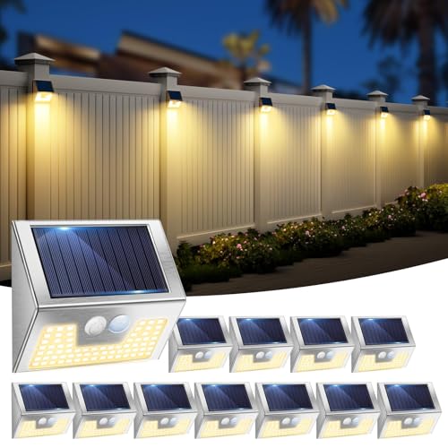 vighep 12 Pack Solar Lights Outdoor Motion Sensor, Waterproof Fence Lights 3 Lighting Mode, Warm...