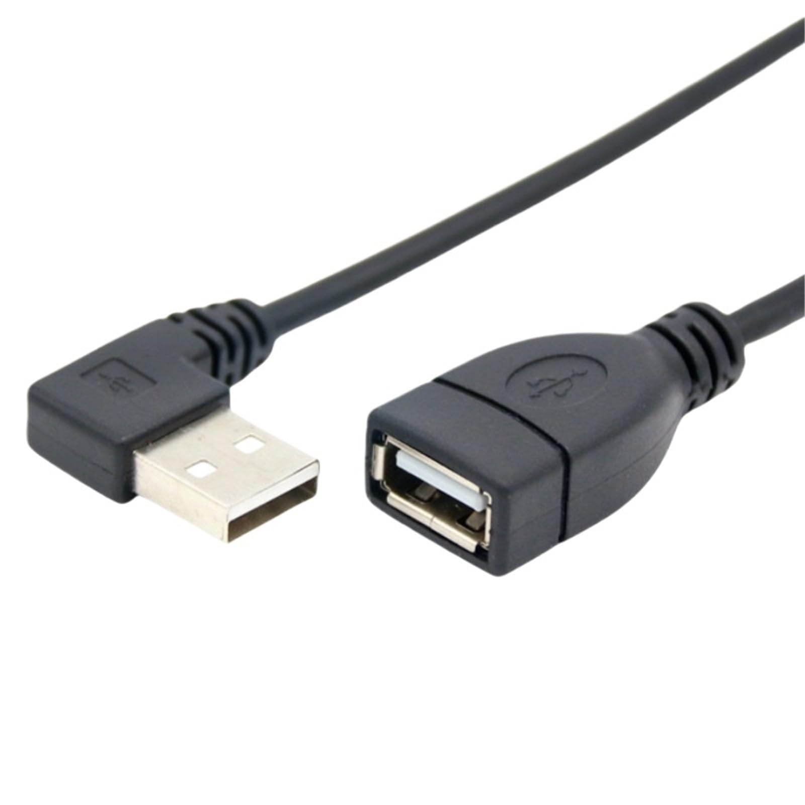 5psc USB 2.0 A Male to Female 90 Angled Extension Adaptor Cable USB2.0 Male to Female Right Left Down up Black Cable(Right Bend USB2.0,1m)