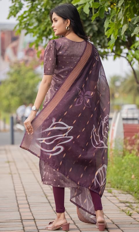 Image of Sun Fashion And Lifestyle Women's Simmer Stitched Printed Kurta Dupatta (KD8 Wine)