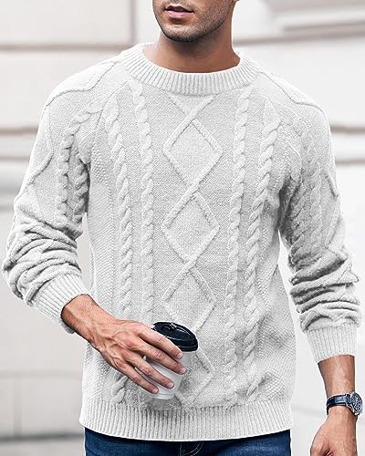 Mens Cable Knit Pullover Sweater Winter Crew Neck Long Sleeve Ribbed Vintage Sweaters2