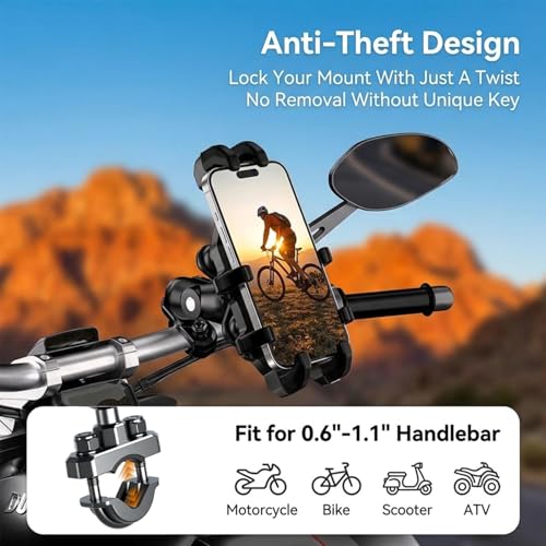 Image of ZORBES Motorcycle Phone Mount Holder with Dual Vibration Dampener Metal Extension Clamp 150mph Anti Shock Secure Handlebar Phone Holder for Motorcycle and Bicycle Riding