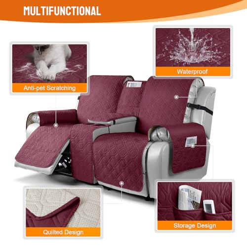Image of VANSOFY Loveseat Recliner Cover with Console 100% Waterproof Sofa Slipcovers Non-Slip Reclining Couch Cover Split Sofa Covers Furniture Protector for Pets, Dogs(Burgundy1)