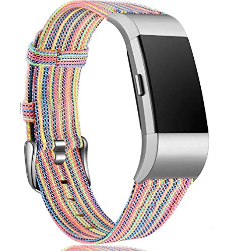 Maledan Compatible with Charge 2 Accessory Sports Band, Soft Breathable Woven Fabric Bands Replacement Strap for Women Men, Small, Rainbow Pattern