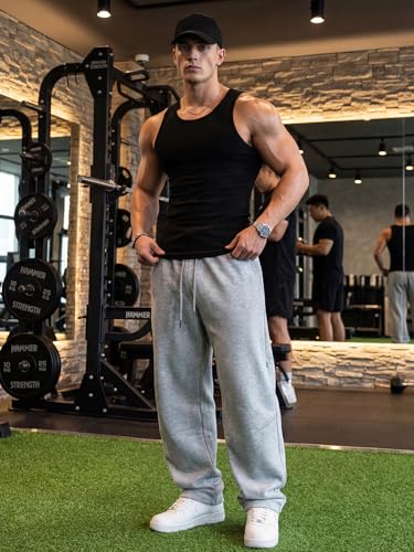 Image of Mens Baggy Sweatpants Wide Leg Casual Elastic Waist Drawstring Athletic Loose Jogger Fall Sweat Pants with Pockets