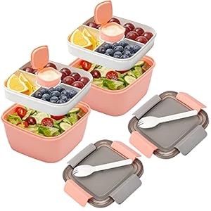 2 Pack Salad Lunch Container To Go,Large BPA-Free Salad Container,52 Oz Salad Bowl,3 Compartment Tray with Dressing Container,Leak Proof Salad Lunch Box Bento Box with Smart Lock for Lunch Food Snack