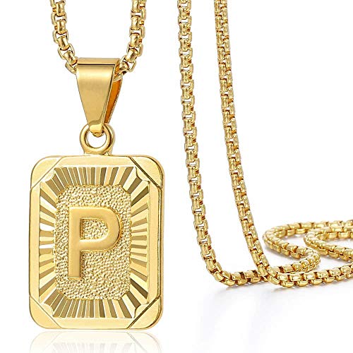 Trendsmax Initial Letter Pendant Necklace for Mens Womens Gold Plated Letter P Pendant Necklace Stainless Steel Box Link Chain 22inch