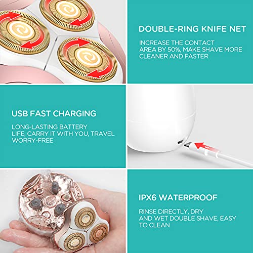 VOGOE Rasierer Damen Elektrisch, Nass & Trockenrasur Damenrasierer Elektrisch für Gesicht Beinen Achseln & Bikinizone, Kabelloser Wasserdicht Damen Rasierer Damen Elektrisch ES300 (Gold) - Image 6