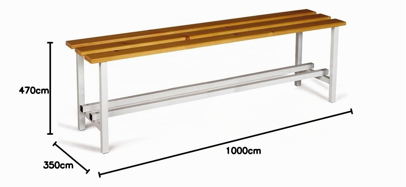 Banco de Vestuario Bajo. Estructura Metálica y Asiento en Madera Pino Barnizada. Med. 470x1000x350 mm. Desmontado